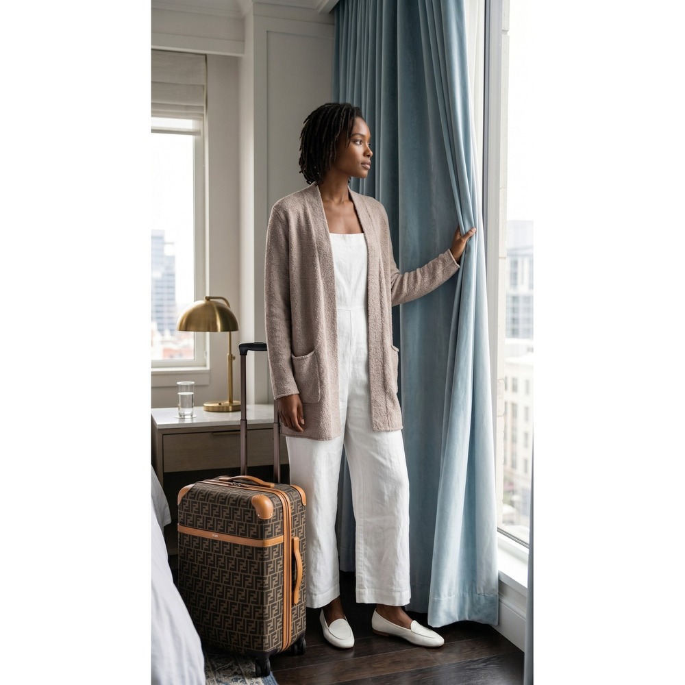 Barefoot Dreams Cozychic Lite Cardigan Taupe M Travel Minimalist Luxury Lounge